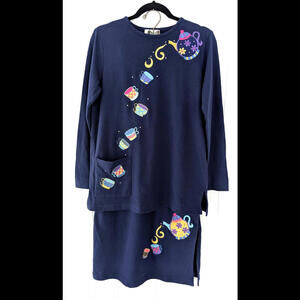 Quacker Factory Navy Tea Cup & Teapot Two-Piece Tunic Skirt Set Small